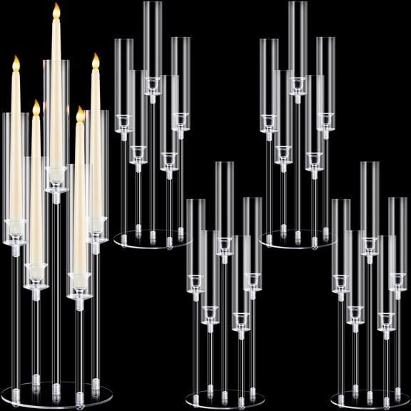 Open Box BARYDAT 4PCS ACRYLIC CANDELABRA CENTERPIECES CLEAR CANDLE HOLDER - CLEAR