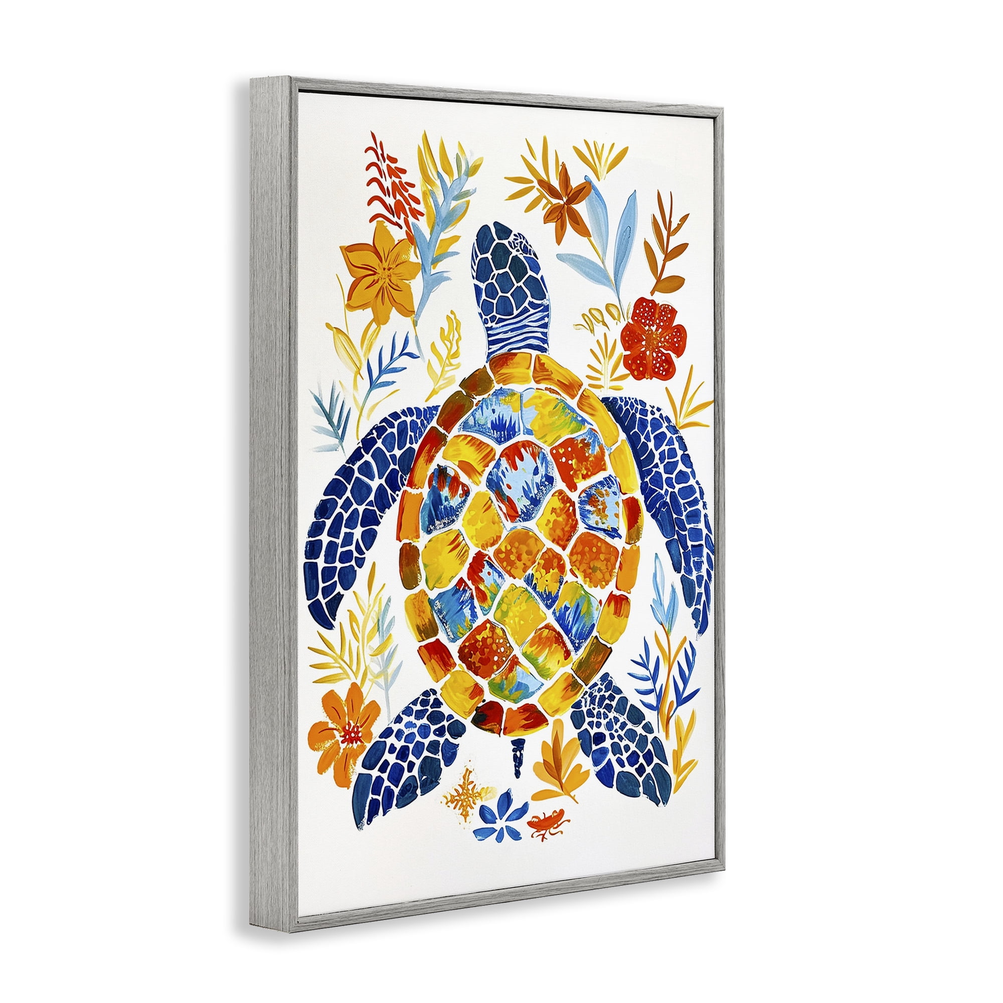 Stupell Industries Nautical Patterned Turtle Coastal Painting Gray Framed Art Print Wall Art, 12 x 18