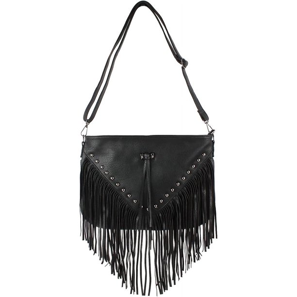Bolso bandolera de cuero con flecos para mujer, bolso bandolera grande con borlas, regalo para mamá, esposa, novia