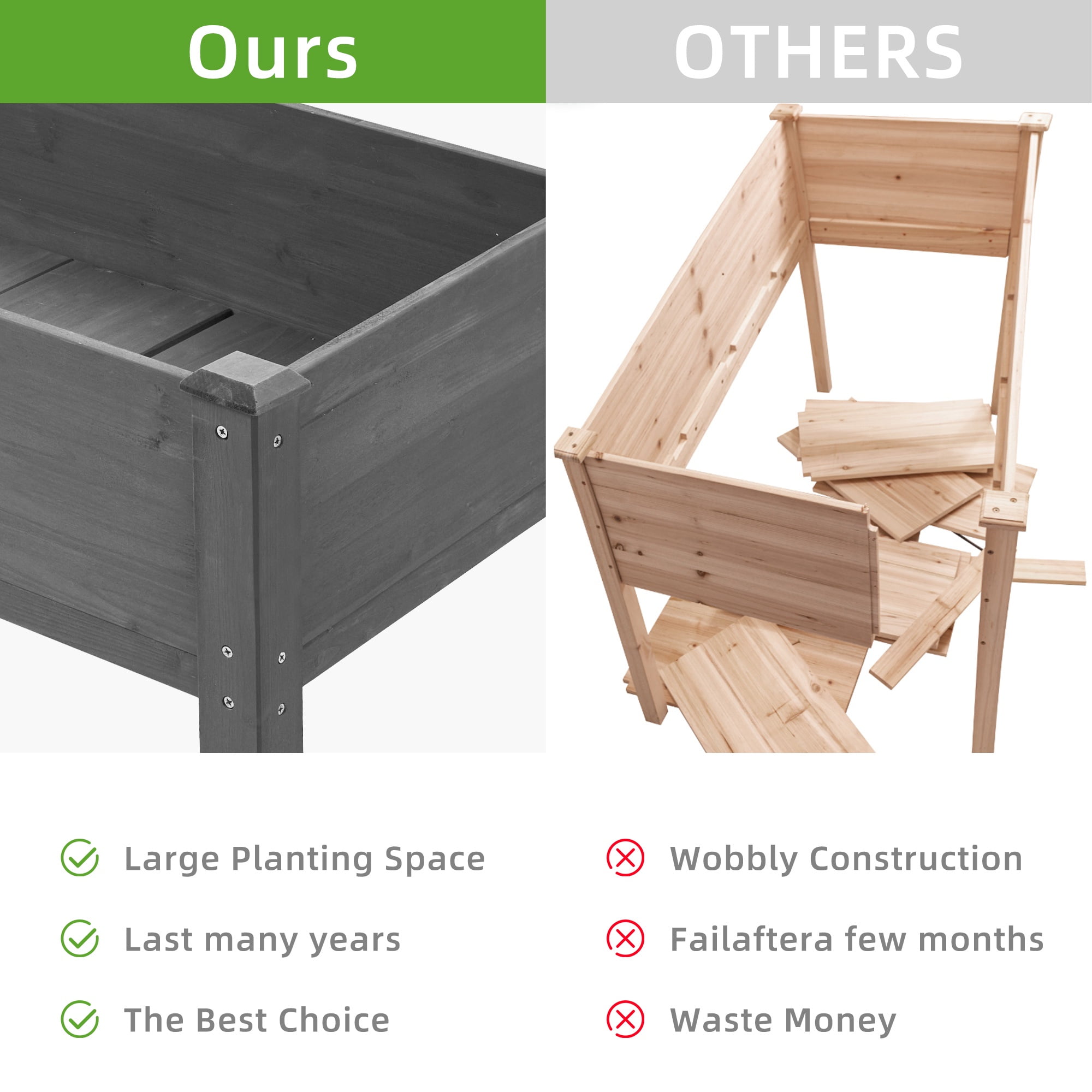 Seizeen Raised Garden Bed Clearance, 40x20x31in Elevated Planter Box with Legs, Linner, Wooden Raised Bed for Outdoor Gardening, Gray