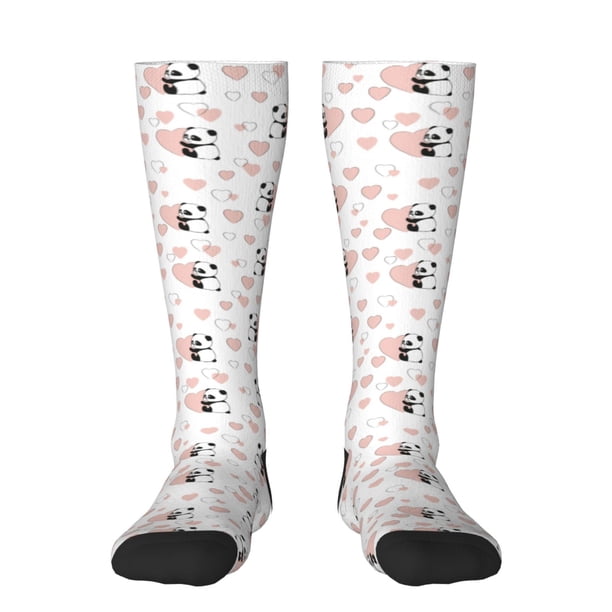 Fotbe Heart Panda Calcetas Divertidas Estampadas para Hombre y Mujer, Calcetas de Algodón hasta la Rodilla para Caminar, Correr, Enfermería y Embarazo