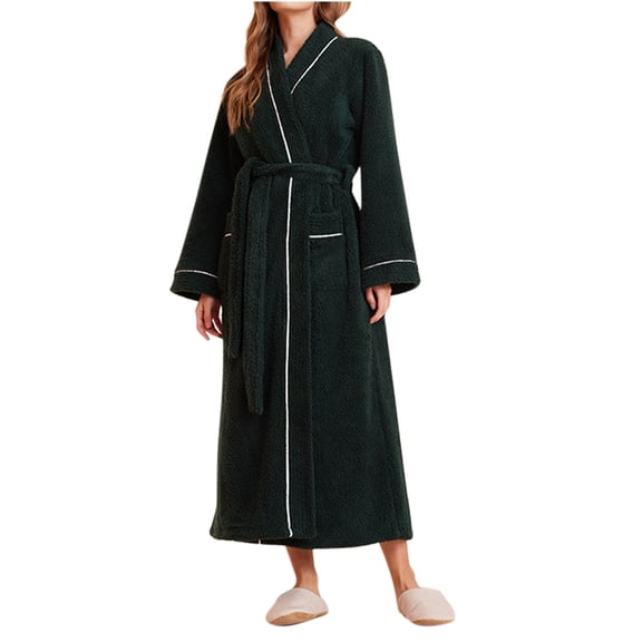 Agkizg Plus Size Women's Fleece Lined Bathrobe,Long Robes for Women's House Robes,Womens Thickened Flannel Bathrobe Long Robe Long Sleeve Stripe Print Pajamas for Winter
