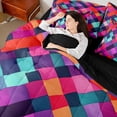 thumbnail image 4 of Castle Fairy Colorful Plaid Girl Bedding Comforter Set,Geometric Grid Full Bedding Set, 4 of 8