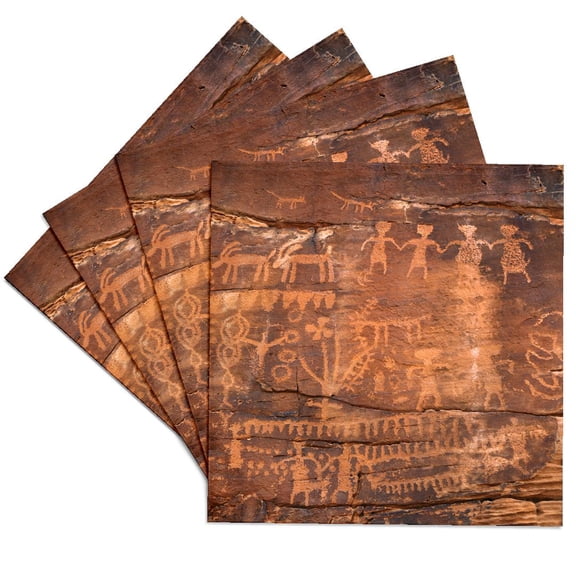 3dRose, USA, Southwest, Indian Petroglyphs on Sandstone., Set of 4 Ceramic Tile Coasters