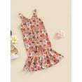 thumbnail image 3 of Bagilaanoe Toddler Baby Girl Jumpsuit Sleeveless Floral Print Romper Sling Overalls 12M 18M 24M 3T 4T 5T Kids Long Flared Pants Casual Outfits, 3 of 8