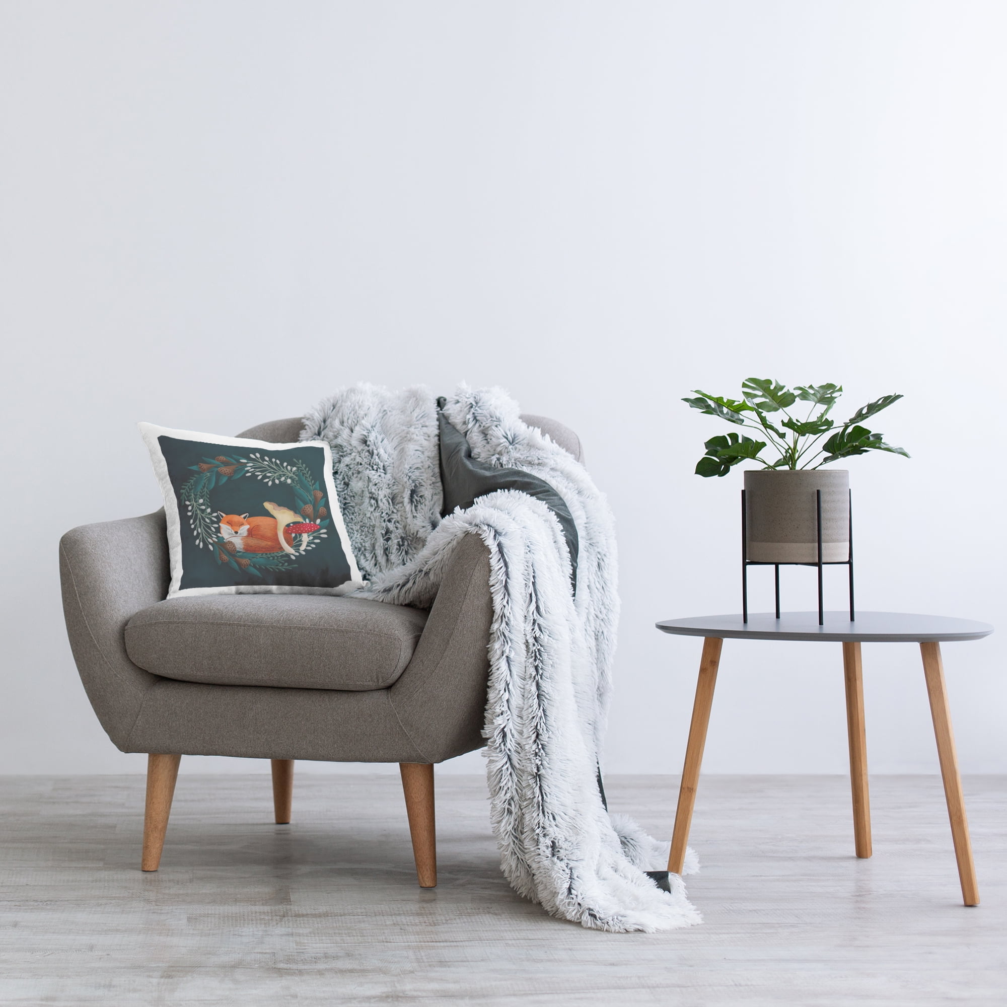 Stupell Industries Sleepy Fox in Botanical Wreath Decorative Printed Throw Pillow, design by Metka Hiti
