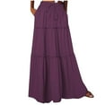 thumbnail image 1 of JUNWELL Womens Boho Maxi Skirts Elastic Waist Ruffle Tiered Pleated A-Line Flowy Beach Vacation Summer Skirts with Pockets, 1 of 7
