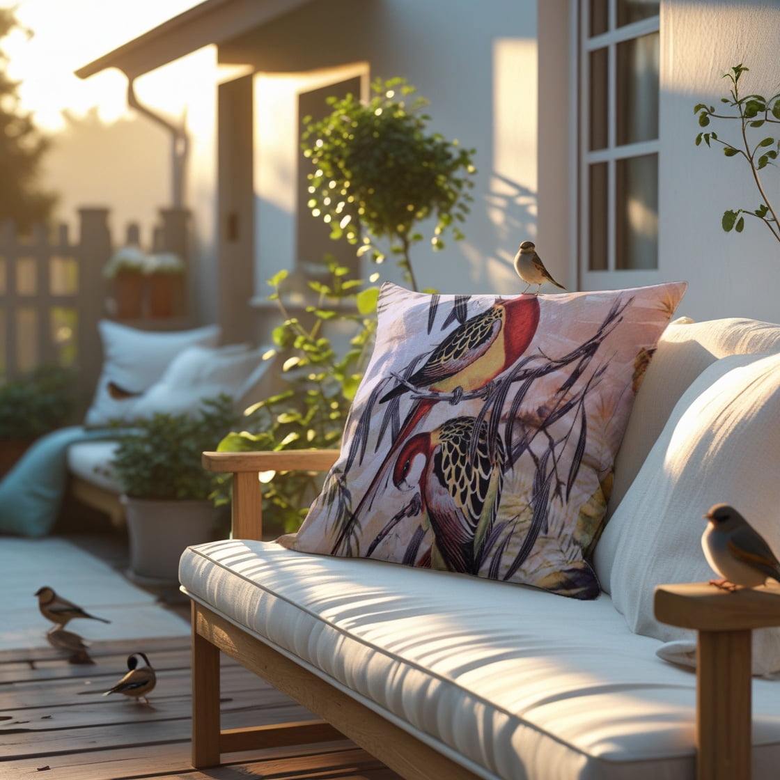 Throw Pillow Covers - Set of 4 Decorative Birds Printed Design Cushion Case for Home Decor Sofa Couch Chair Bed Patio Living Room Bedroom Car Office - 18x18 Inches