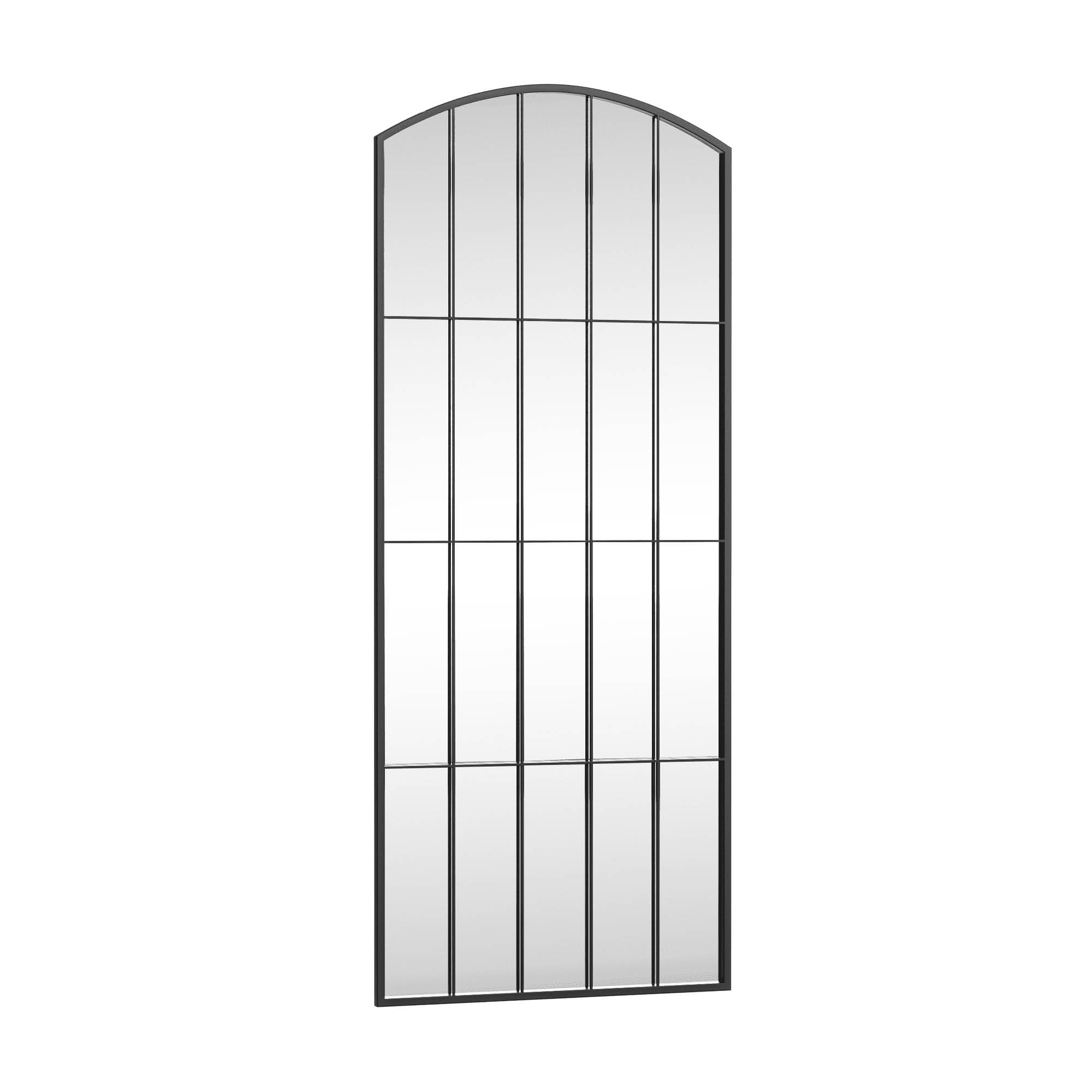 MAYEERTY 67x28x1 Inch Black Metal Grid Right Angle Slightly Arched Full Length Mirror, No Stand for Bedroom