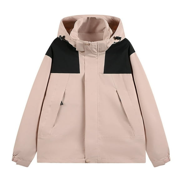 Windbreaker Jackets for Men Three-in-one Splice Solid Color Outdoors Mountaineering Wearproof Warm Zipper Multi-pocket Fleece Lnner Lap Coat Long Sleeve Jacket Mens Windbreaker Jackets Pink M