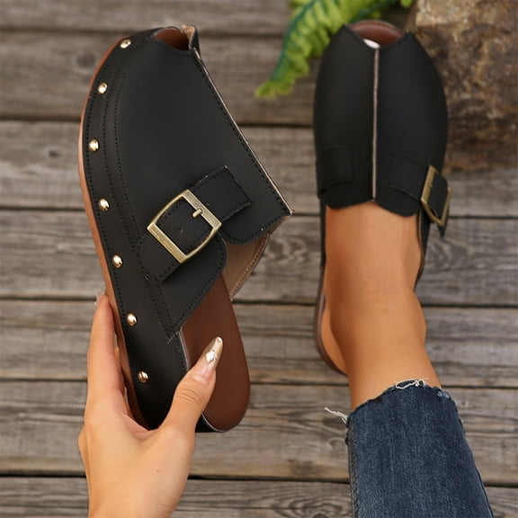 Wowcloth Fashionable Casual Beach Slides for Women – Chunky Heel Flatform with Closed-Toe Style for Spring Outings & Vacation Footwear,Plus Size