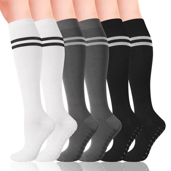 Hengguang 3 Pairs L/XL Compression Socks for Men Women, 20-30mmHg Non-Slip Support Stockings, Knee High Socks for Running, Cycling, Flying, Pregnancy, Nurse