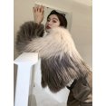 thumbnail image 2 of Abrigo de piel auténtica con degradado de color para mujer, chaquetas cálidas de lujo de doble cara tejidas con diseño de mapache para otoño e invierno, 2 of 5