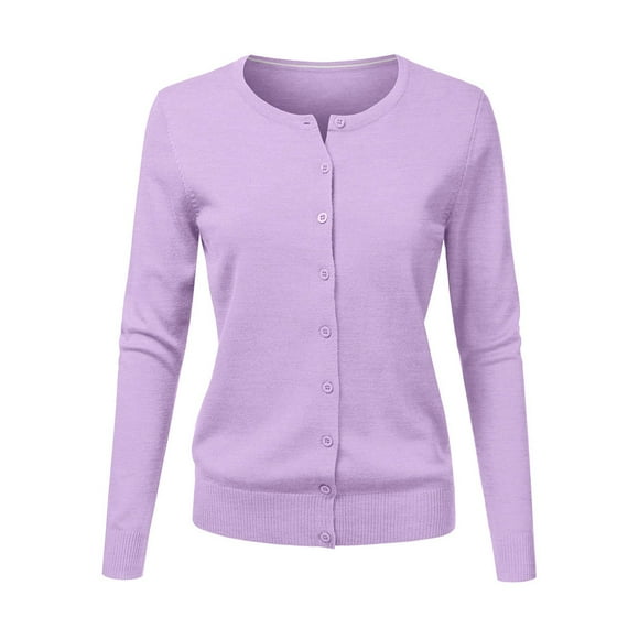 Clearance! Hontri Women's Round Neck Cardigan Knitted Long Sleeved Large Yards Loose Solid Color Short Sweater Jacket Cardigan Women's Cardigan Purple L