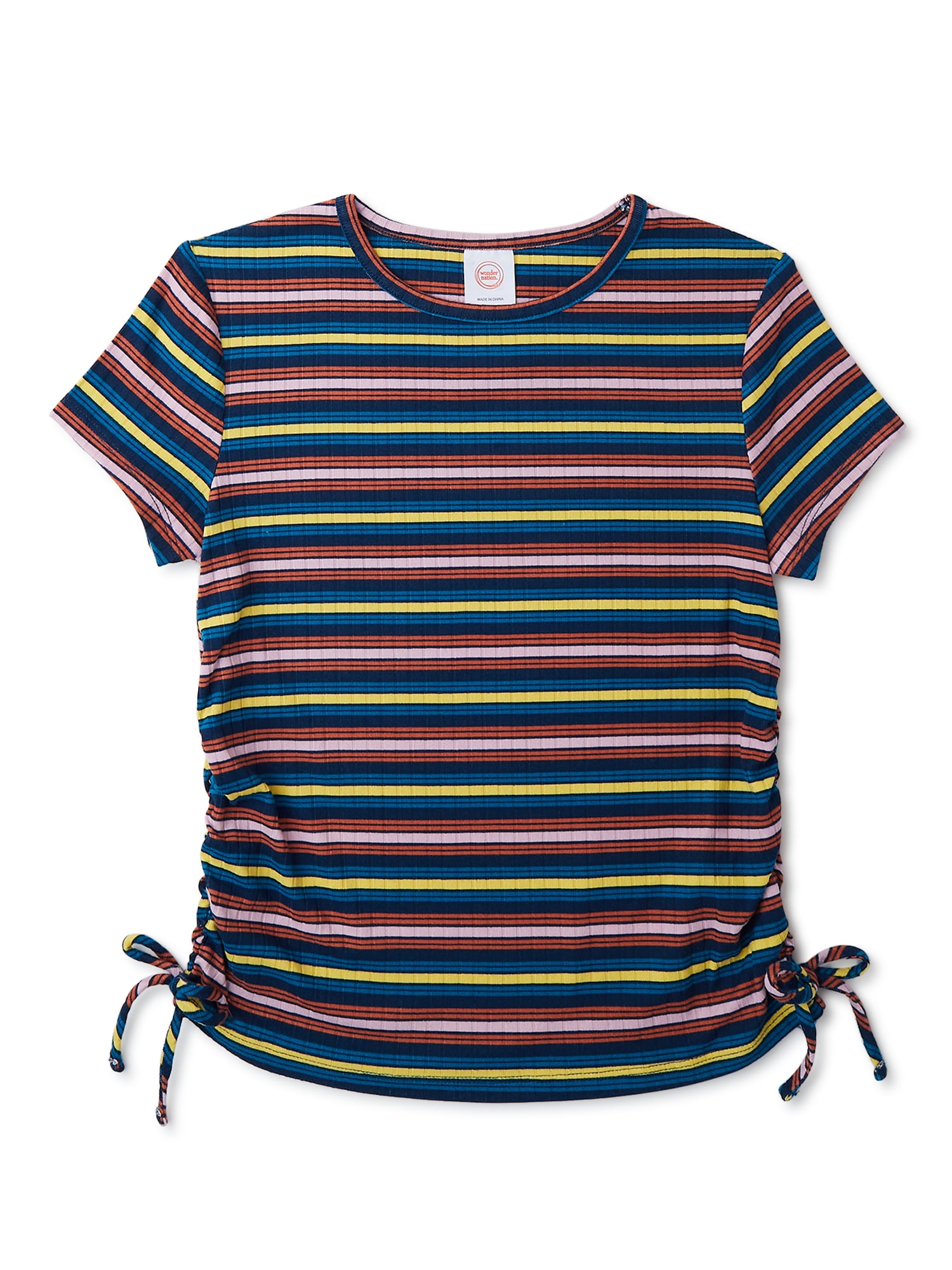 Wonder Nation Girls Side Cinch T-Shirt with Short Sleeves, Sizes 4-18 & Plus