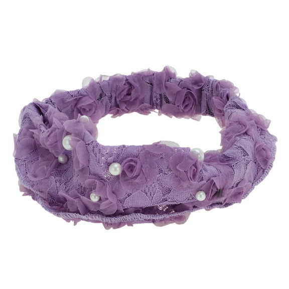 Unique Bargains 1 Pc Headband Faux Pearl Lace Wide Hairband for Women Purple