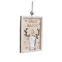 Lilixerw Carved Wooden Christmas Sign Pendant,Holiday Tree Ornament with Reindeer Scene,Festive Wall & Door Hanging Decor,4.29Inch Beige