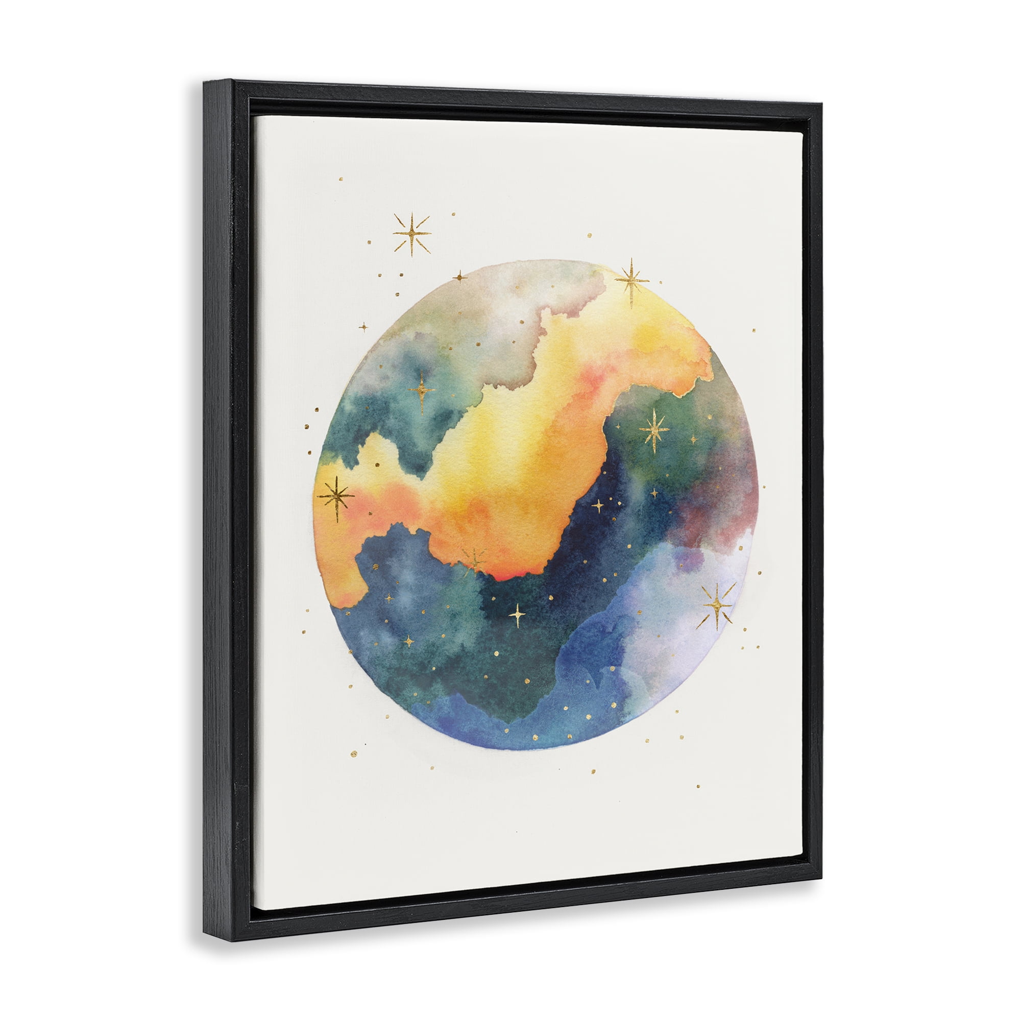 Stupell Industries Nebula & Stars Watercolor STEM Painting Black Floater Framed Canvas Art Print Wall Art, 17 x 21