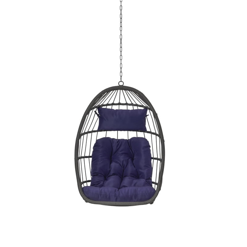 Hanging Egg Chair Without Stand, Indoor Outdoor Wicker Rattan Swing Egg Chair with Hanging Chain, Hammock Chair with UV Resistant Cushion
