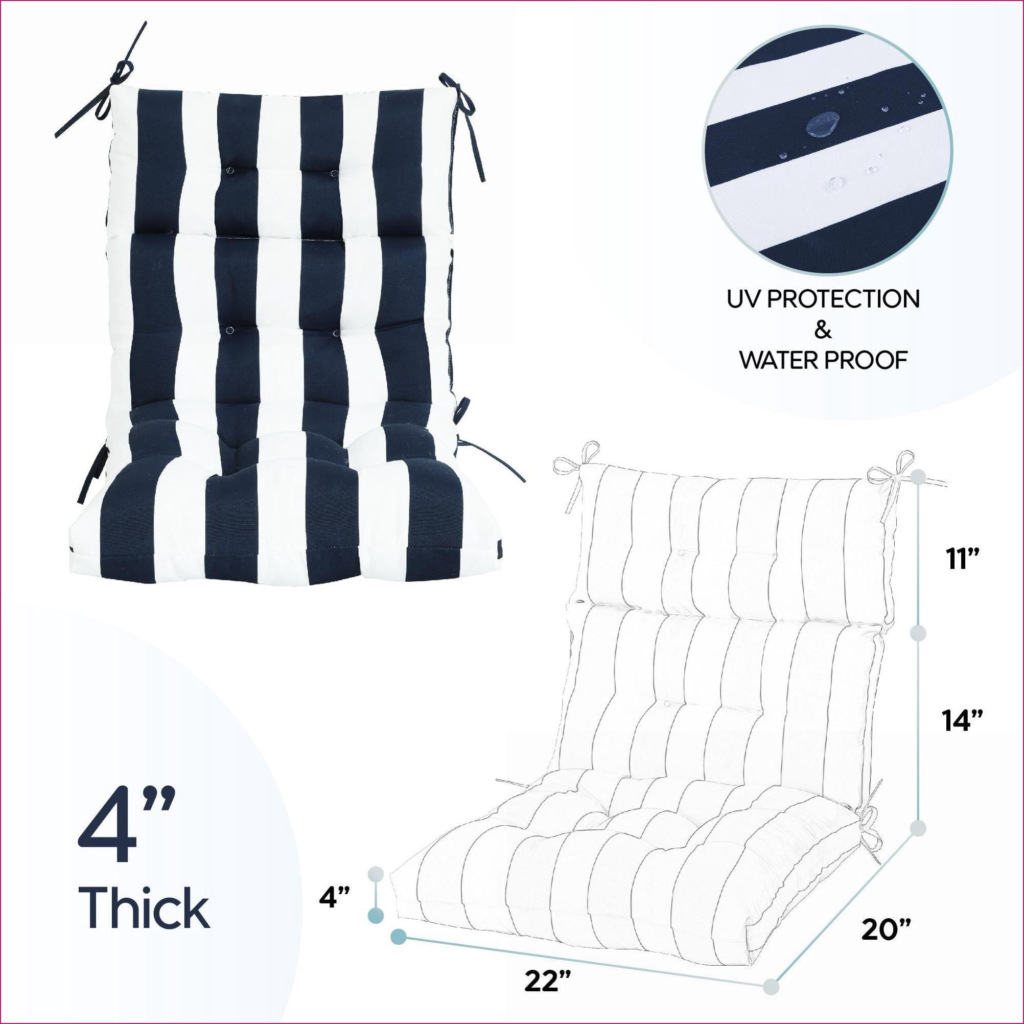 Outdoor Chair Cushions | 2-Pack High Back for Patio Porch Indoor Office, 44''x22''x4'', Tufted Reversible, Navy Blue/White |Polyester|Solid Back