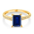 thumbnail image 2 of Gem Stone King 10K Yellow Gold Blue Created Sapphire and White Diamond Engagement Ring for Women (1.63 Cttw, Emerald Cut 8X6MM, Gemstone September Birthstone, Available in Size 5, 6, 7, 8, 9), 2 of 5
