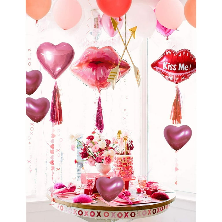 Galentines Day Decorations Happy Galentines Day Balloons Rose God Red Kiss  Lips Heart Foil Latex Balloons 