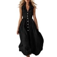 thumbnail image 2 of Shihyeh Ladies' Casual And Fashionable Solid Color Sleeveless Button Up Lapel Dress, 2 of 6
