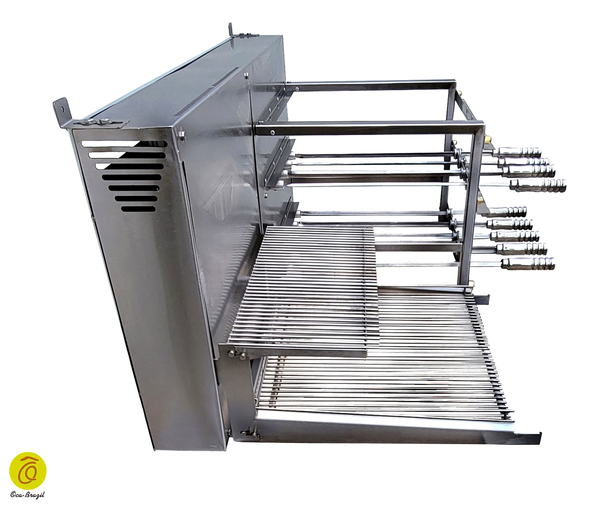 Brazilian BBQ Charcoal Grill with 9 Skewers and Double Griddles - Oca-Brazil