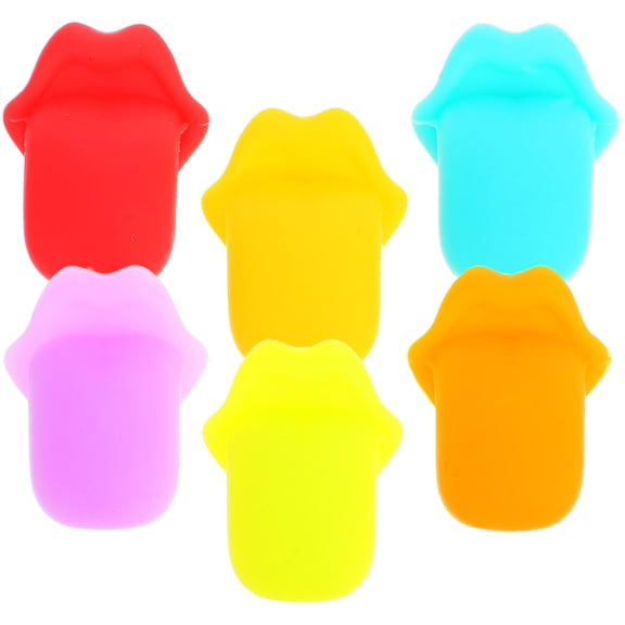 PAMINGONO 6Pcs Reusable Wine Markers for Identifying Cups in Assorted Color Tongue Shaped