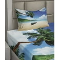 thumbnail image 2 of Ambesonne Ocean Fitted & Top Sheet Set with Sham, Boat on Beach Mahe Island, Blue Green Sand Brown, 2 of 4