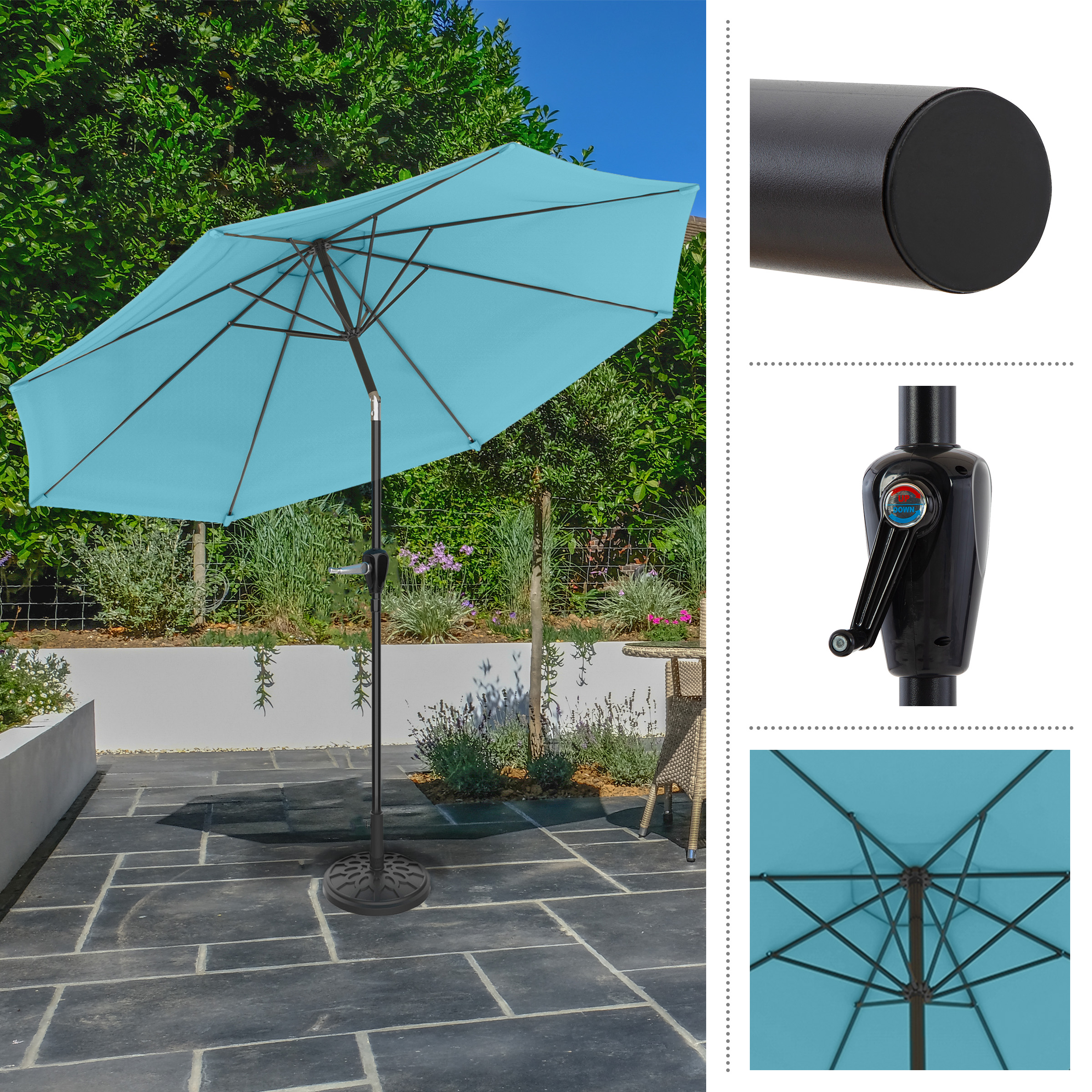 Pure Garden 10FT Patio Umbrella with Auto Tilt and Vented Canopy (Blue)