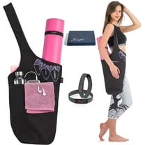 Zenifit Yoga Mat Bag, Long Tote with Pockets for your Yoga Accessories, Yoga Bag with Bonus Yoga Mat Strap Elastics, Holds your Pilates Mat, Color: Black and Lavender Yoga Mat Carrier for Women