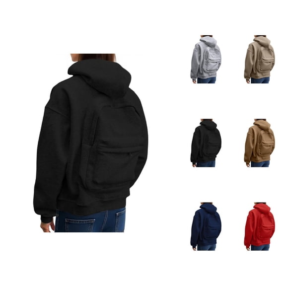 Women's Backpack Hoodie 2026 Long Sleeve Fashion Zip Up Solid Color Hooded Sweatshirt with Pockets Jacket Coat