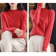 thumbnail image 6 of Gyexs Turtleneck Tops for Women Casual Solid Color Petite Tops Knitwear Fall Loose Knit Pullover Sweater Tops Fall Winter Outfits, Red, Size XXL, 6 of 7