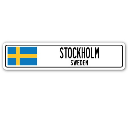 STOCKHOLM, SWEDEN Aluminum Street Sign Swede flag city country road wall