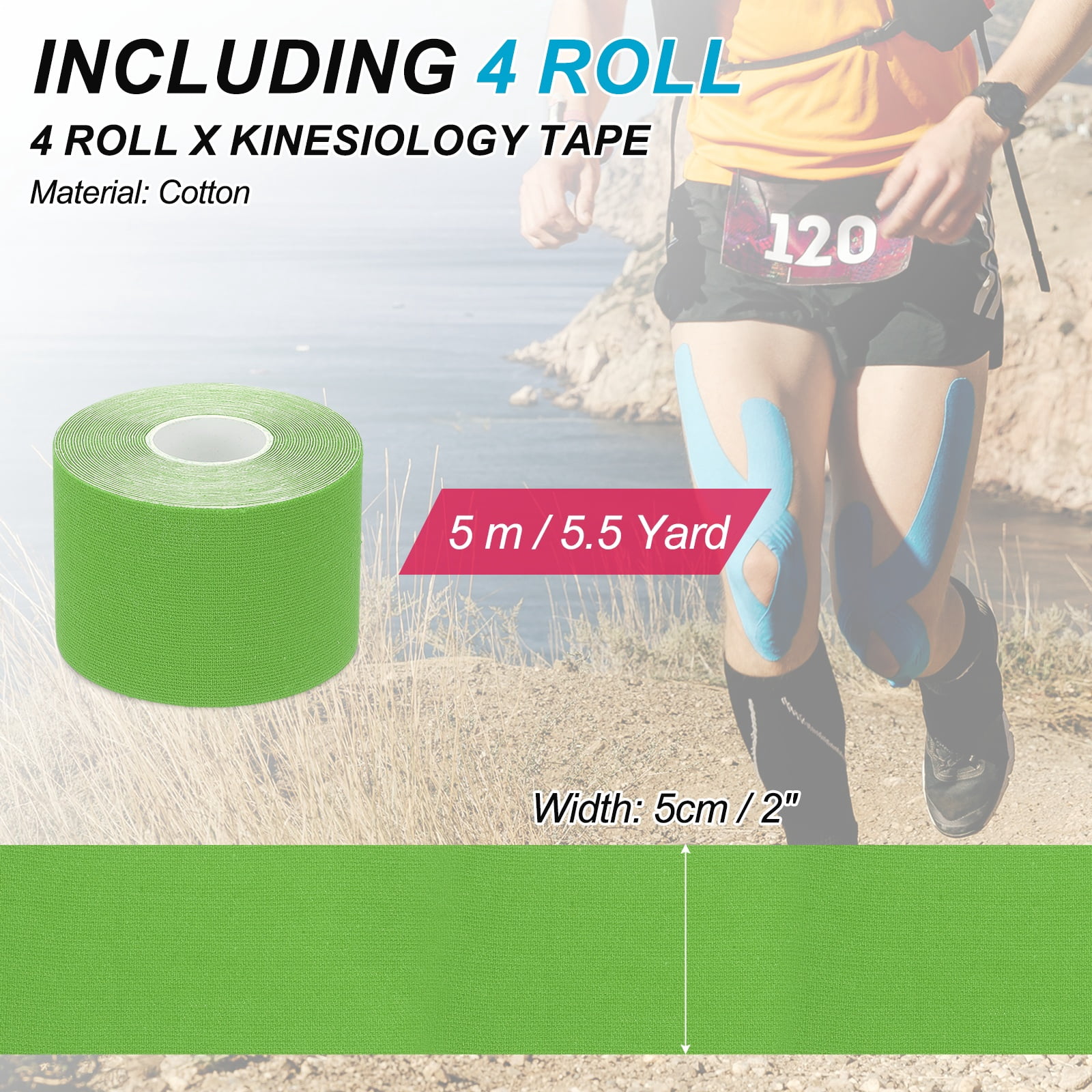 Uxcell Kinesiology Tape, Adhesive Cotton Sport Muscle Support Tapes Waterproof Elastic Tape for Knee Ankle Wrist Shoulder Green