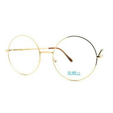 XL LARGE John Lennon Glasses Round Retro Clear Lenses Sunglasses Nerd, Gold Frame