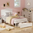 thumbnail image 3 of Yoneston Twin Metal Platform Bed with Large Storage Drawer, Wood High Headboard Bed Frame Bedroom Furniture for Kids, Teens, Adults - White, 3 of 9