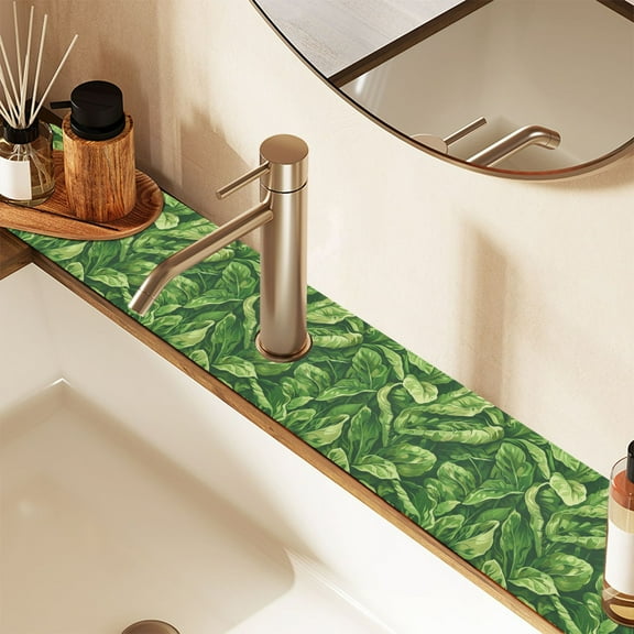 Faucet Mat for Kitchen Sink 30'' Sink Splash Guard Mat Super Absorbent Fast Drying Drain Pad Leafy Green Vegetable 2 Pack