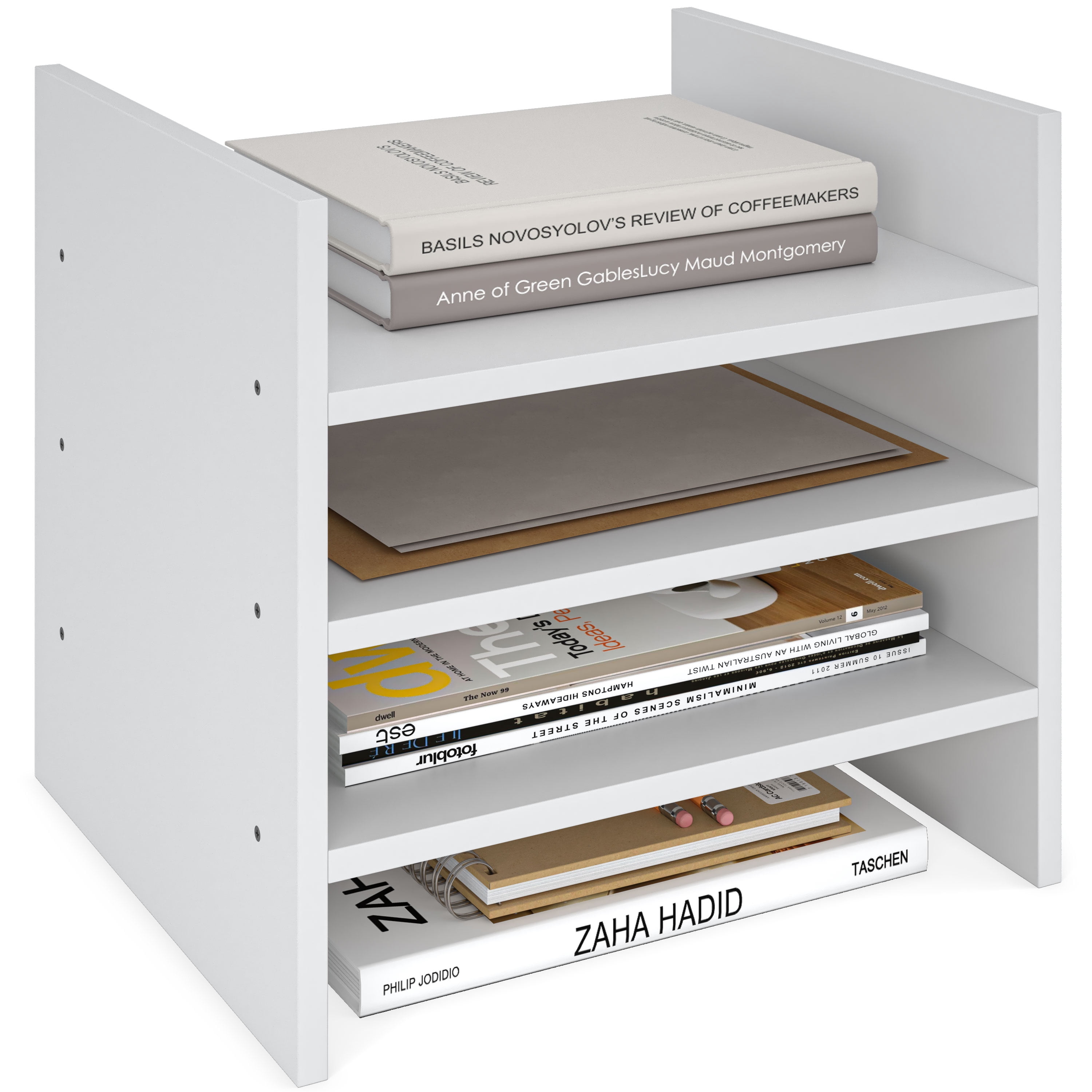 Ballucci 4-Tier Wood Paper Organizer, Compatible with Cube Storage Shelves, White