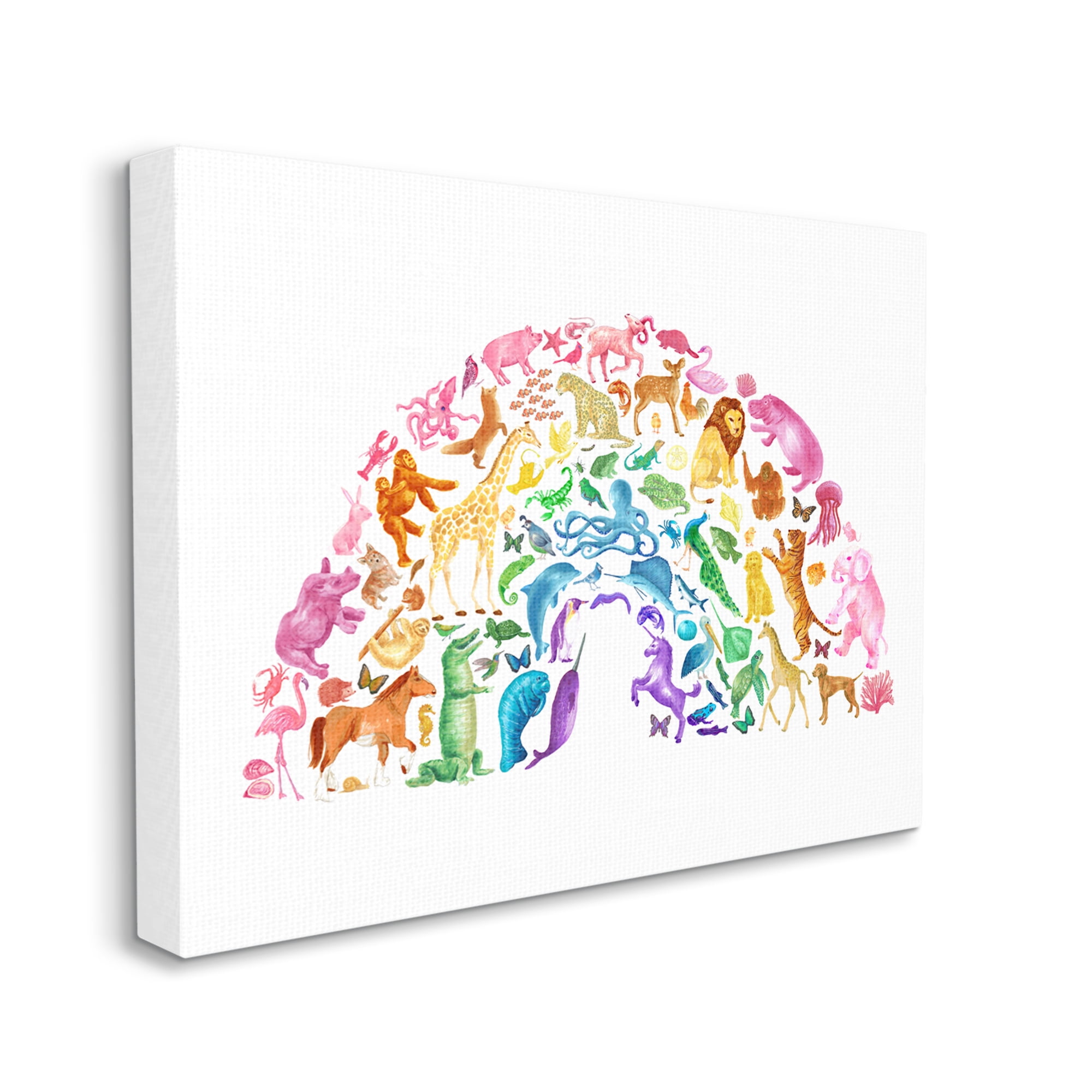 Stupell Industries Mixed Rainbow Animals Wildlife Arched Rainbow Shape Graphic Art Gallery Wrapped Canvas Print Wall Art, Design by Dishique