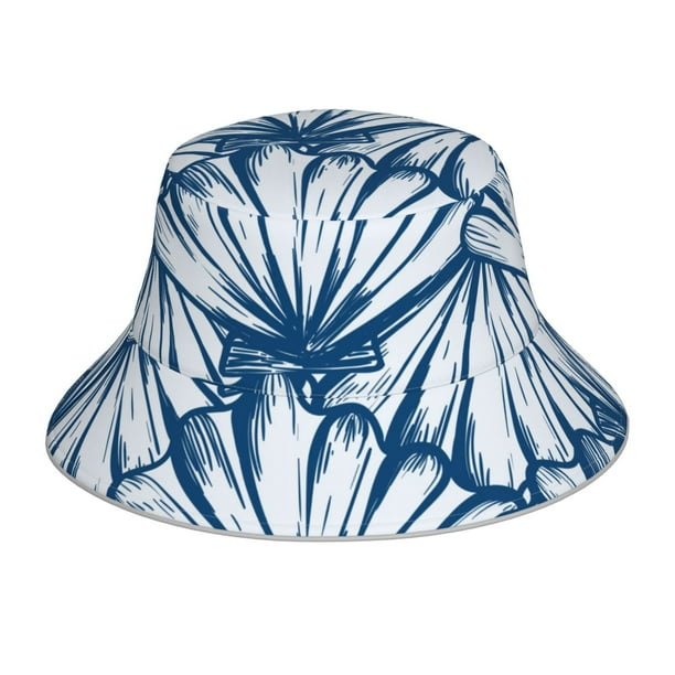 Fotbe Blue Shells Sombrero Tipo Pescador con Estampado – Sombrero de Sol de Algodón de Moda para Playa, Golf, Pesca