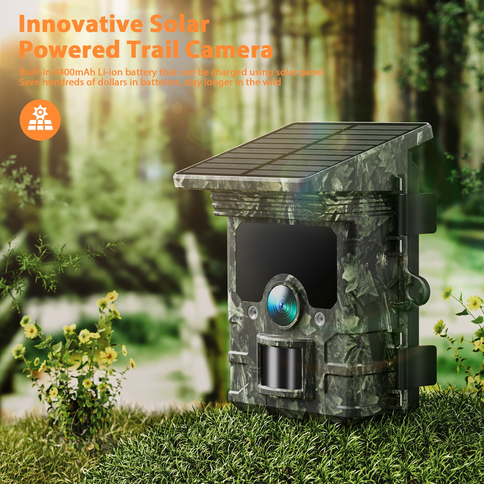 CAMPARK Trail Camera 4K 46MP- Trail Game Camera with a Free 2500mAh Solar Panel, Night Vision 0.1s Trigger Motion Activated IP66 Waterproof Time-Lapse Hunting Game Camera for Wildlife Monitoring