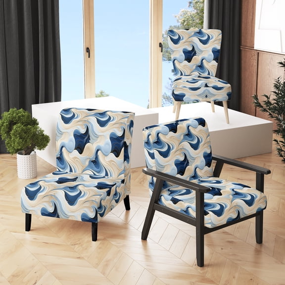 Designart "Blue Minimalism Coastal Wave" Upholstered Modern & Contemporary Accent Chair and Abstract Arm Chair - Multiple Color & Pattern
