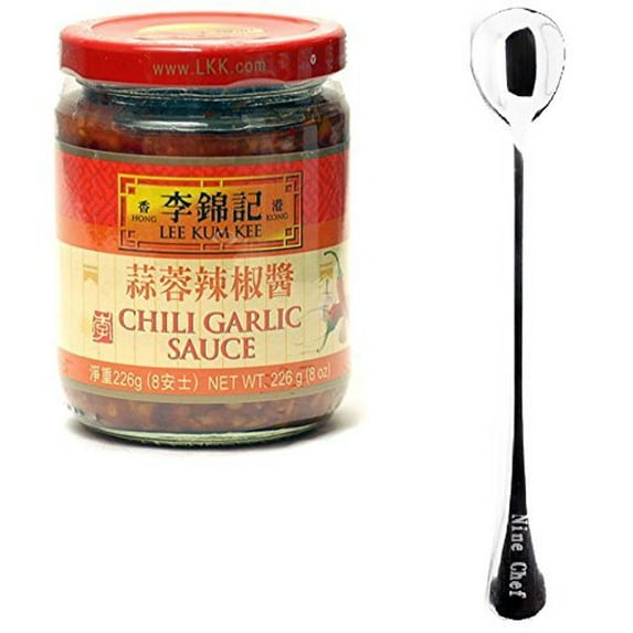 NineChef Bundle - Lee Kum Kee Chili Garlic Sauce ( 2 Bottle) Plus NineChef Brand Golden Heart Ice Tea Coffee Long Handel Spoon