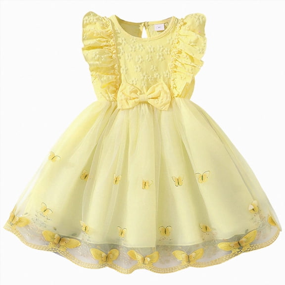 JUMEYU Toddler Girl Tulle Dress Summer Ruffle Sleeveless Baby Girl Fashion Casual Dresses 3T 4T (Yellow,3-4 Years)