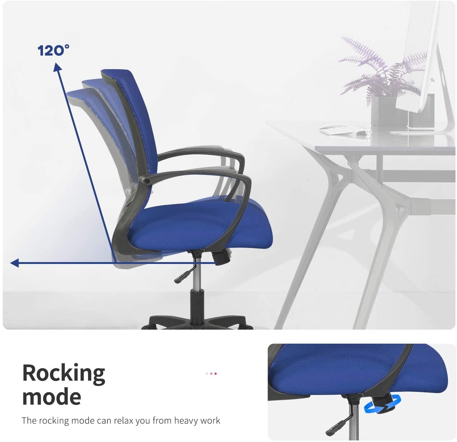 BestOffice Ergonomic Office Chair, Lumbar Support, Rolling Swivel for Men, Women(Blue)