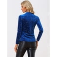 thumbnail image 3 of Disfraz de navidad Blusa de mujer de terciopelo con cuello redondo y manga larga con estrellas brillantes metálicas Azul S, 3 of 5