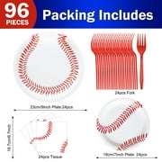 Jestar Baseball Theme Birthday Party Supplies Set, Plates, Forks, Napkins, Disposable, 96 Pieces