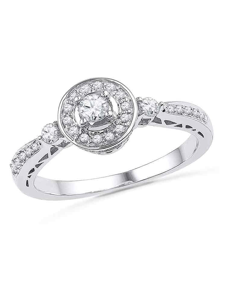 10kt White Gold Womens Round Diamond Ring Solitaire Halo Bridal Wedding Engagement Ring 3/8 Cttw